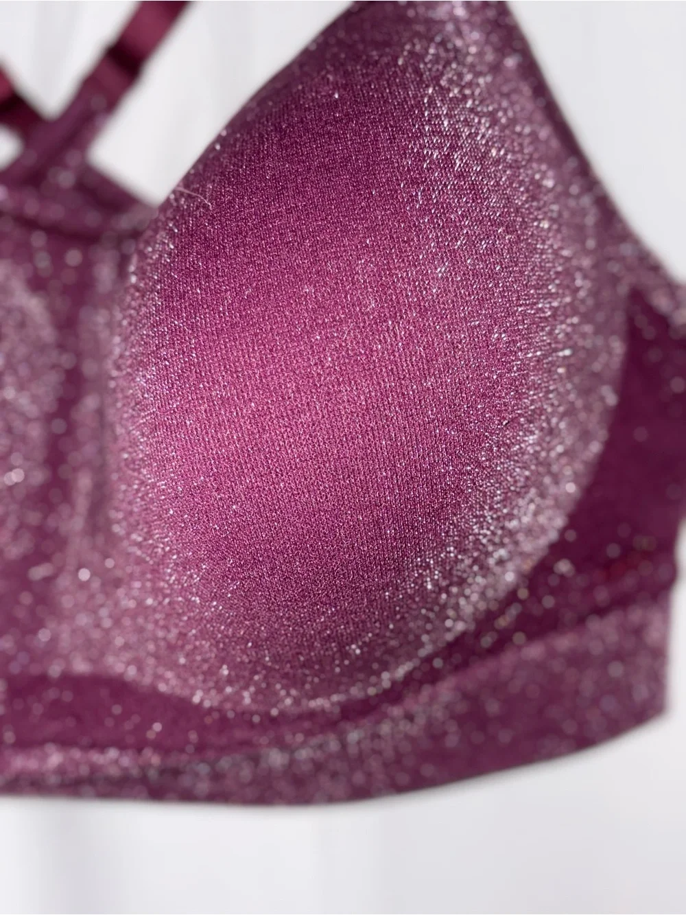 PINK Victoria's Secret Sparkle Deep Plum Crisscross Sports Bralette